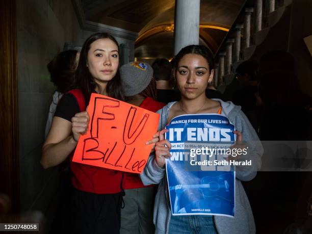 Protesters and students enter the Tennessee State Capitol building in protest to demand action for gun reform laws in the state on April 3, 2023 in...