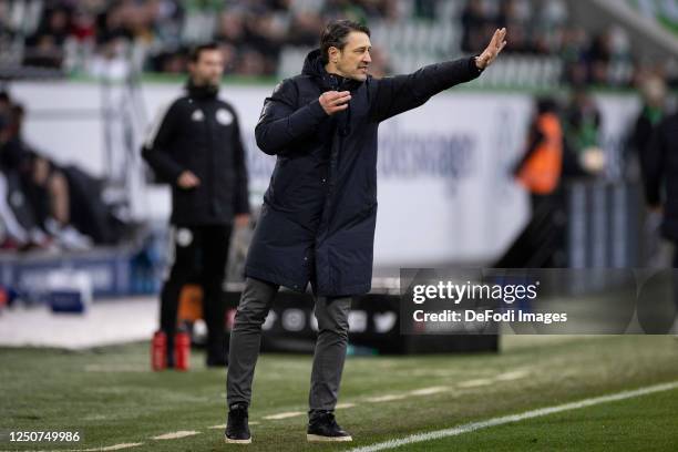 Head coach Niko Kovac of VfL Wolfsburg gestures during the Bundesliga match between VfL Wolfsburg and FC Augsburg at Volkswagen Arena on April 1,...