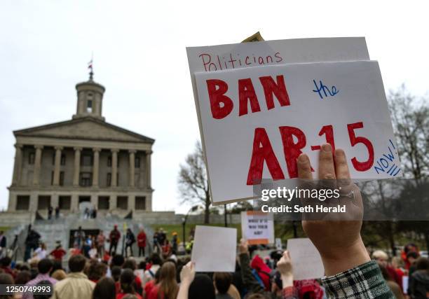 Students walked out of area schools to gather at the Tennessee State Capitol building in protest to demand action for gun reform laws in the state on...