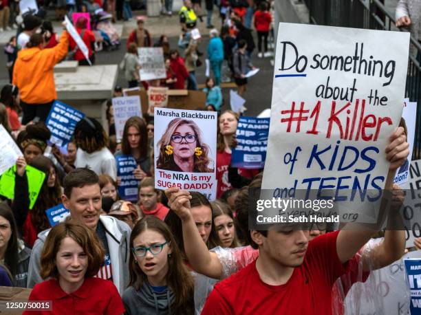 Students walked out of area schools to gather at the Tennessee State Capitol building in protest to demand action for gun reform laws in the state on...