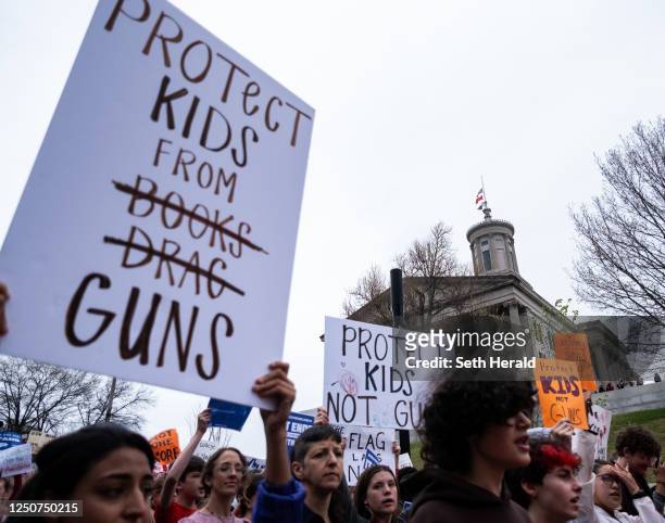 Students walked out of area schools to gather at the Tennessee State Capitol building in protest to demand action for gun reform laws in the state on...