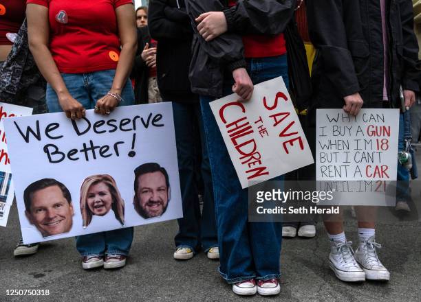 Students walked out of area schools to gather at the Tennessee State Capitol building in protest to demand action for gun reform laws in the state on...