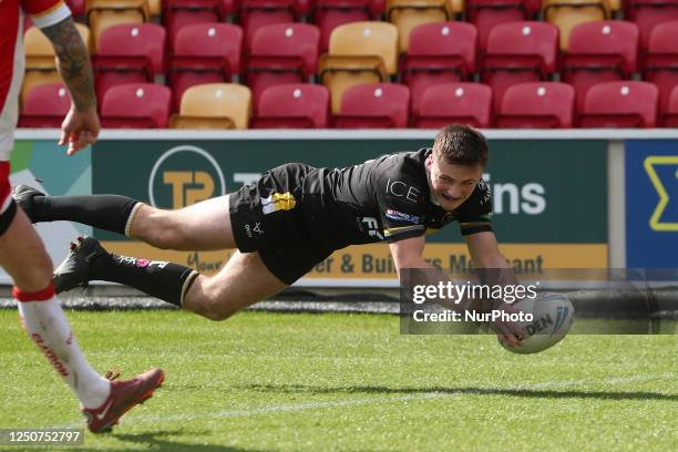 Of York Knights scores a try during the Betfred Challenge Cup Fourth Road match between York City Knights and Sheffield Eagles at LNER Community...