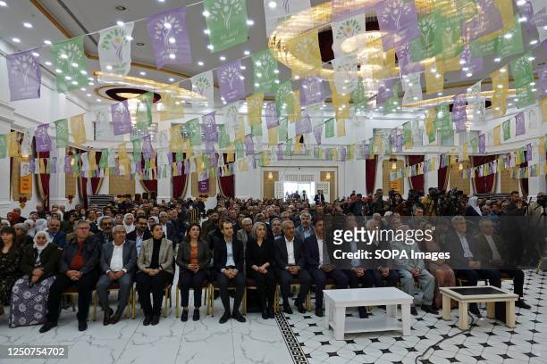 Leaders of 9 Kurdish parties and organizations and supporters of these parties are seen attending the meeting held in a hall in Diyarbakir. Turkey's...