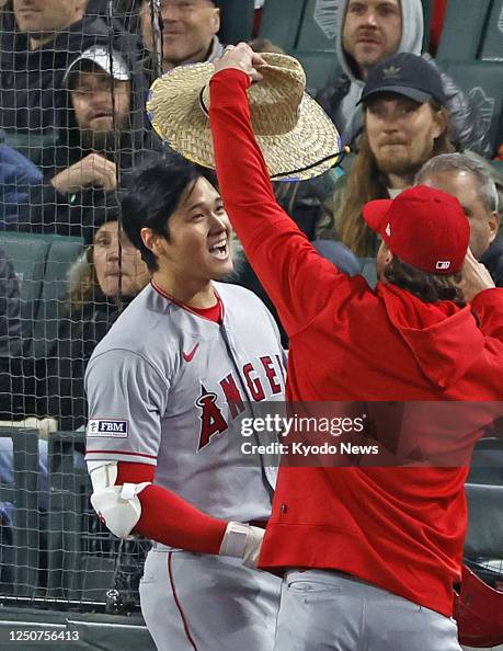 Los Angeles Angels Shohei Ohtani Celebrates After Hitting A Two-run
