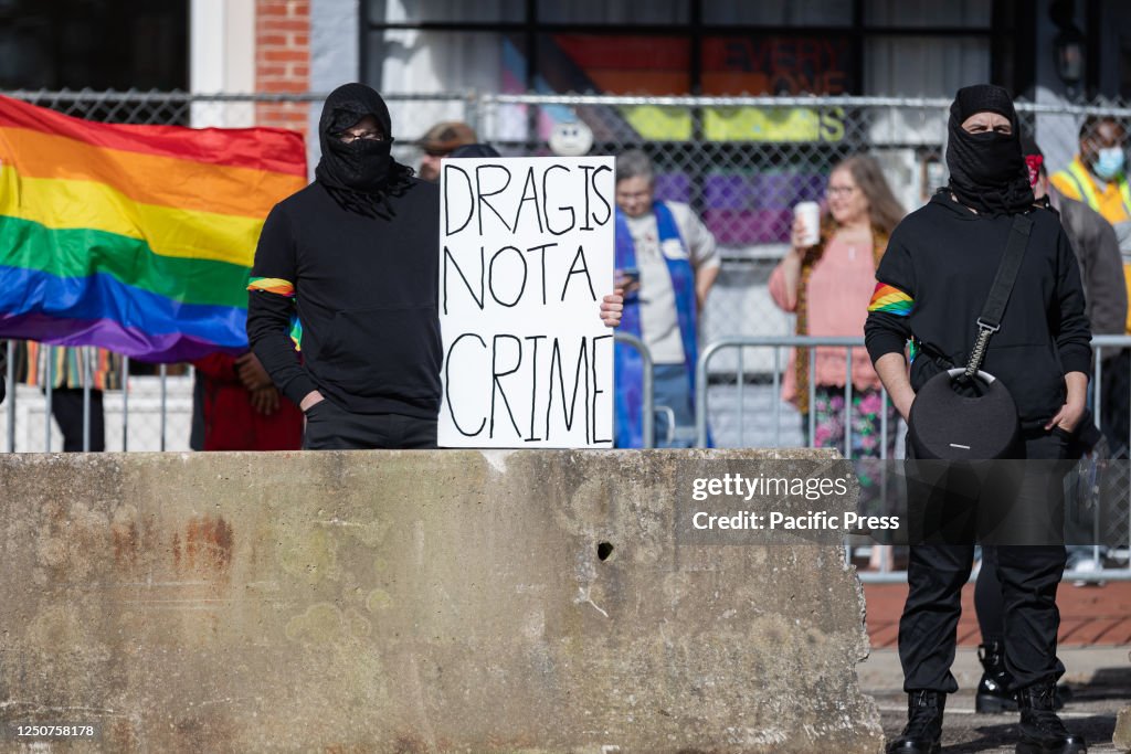 Anti-fascists guard the entrance of Element 41, a restaurant...
