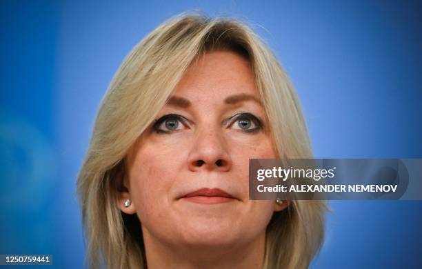 Russia's Foreign Ministry spokeswoman Maria Zakharova attends a press conference in the Russian Foreign Ministry in Moscow on April 4, 2023.