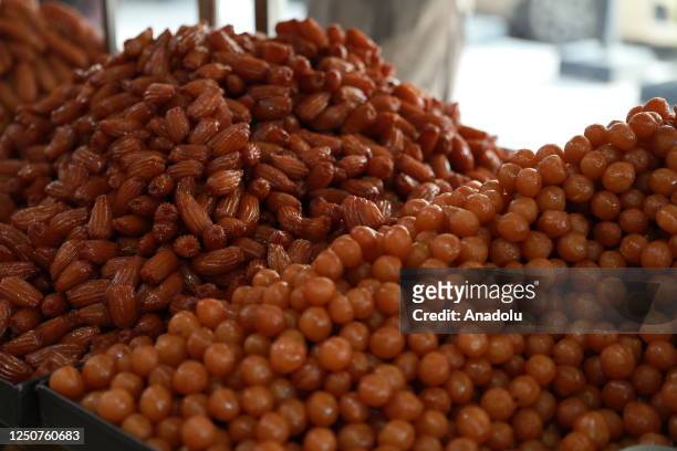 View of sweets ready to sell as people go for shopping during the holy month of Ramadan in Erbil, Iraq on March 28, 2023.