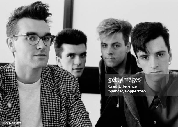 British rock band The Smiths, 13th May 1985. Left-right: Morrissey, Mike Joyce, Andy Rourke, and Johnny Marr.