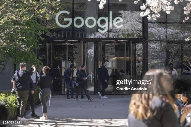 Google workers stage a walkout protest over job cuts at the companyâs headquarters in London, United Kingdom on April 04, 2023.