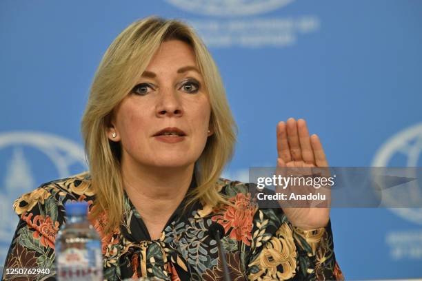 Russian Foreign Ministry Spokesperson Maria Zakharova chairs the press conference held by Russian Children's Rights Commissioner Maria Lvova-Belova...