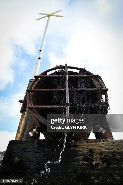 Photograph taken on March 30, 2023 shows a CSO pipe on Ryde beach on the Isle of Wight which has suffered from sewage pollution in recent years...