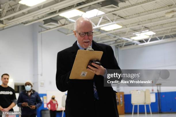 Chicago mayoral candidate Paul Vallas prepares to cast his ballot during the mayoral runoff election at Robert Healy Elementary School on April 4,...