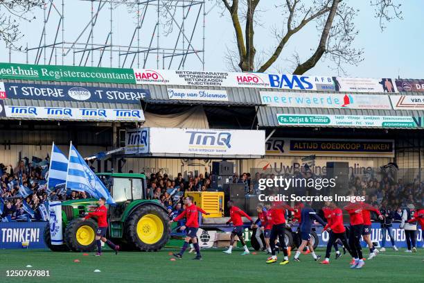 Supporters of SV Spakenburg during the Dutch KNVB Beker match between Spakenburg v PSV at the Sportpark de Westmaat on April 4, 2023 in Spakenburg...