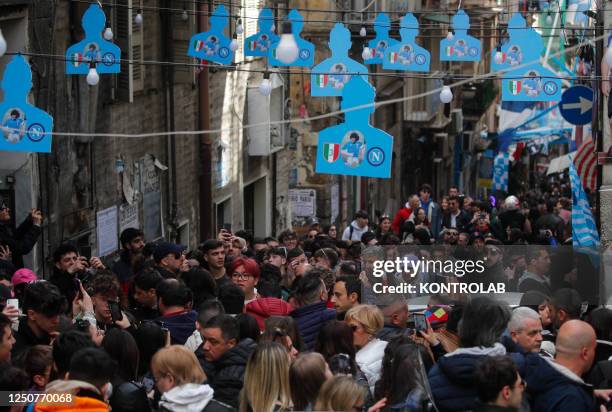 Tourists flock to the Spanish Quarter decorated with cutouts of SSC Napoli soccer players. Preparations are in full swing in the city to celebrate...