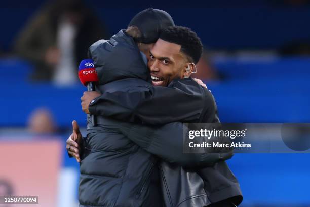 Jurgen Klopp manager of Liverpool with former Liverpool players Daniel Sturridge during the Premier League match between Chelsea FC and Liverpool FC...