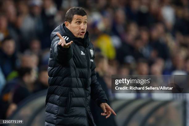 Javi Gracia, Manager of Leeds United pointing during the Premier League match between Leeds United and Nottingham Forest at Elland Road on April 04,...