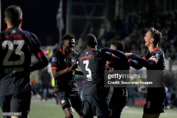 Patrick van Aanholt of PSV celebrates 0-2 with Ibrahim Sangare of PSV, Jordan Teze of PSV, Luuk de Jong of PSV during the Dutch KNVB Beker match...