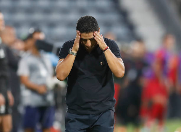 Head coach Guillermo Salas of Alianza Lima reacts during a Copa CONMEBOL Libertadores group G match between Alianza Lima and Athletico Paranaense at...