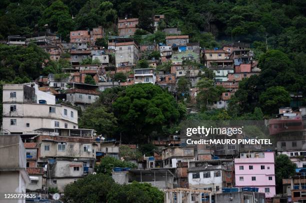 General view of the Rocinha favela in Rio de Janeiro, Brazil, taken on March 6, 2023. There are currently 52 "solidarity kitchens" set up in Brazil...