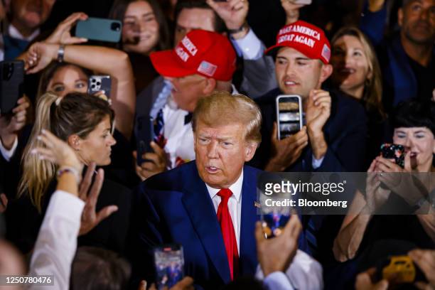 Former US President Donald Trump arrives to deliver remarks at the Mar-a-Lago Club in Palm Beach, Florida, US, on Tuesday, April 4, 2023. Trump...