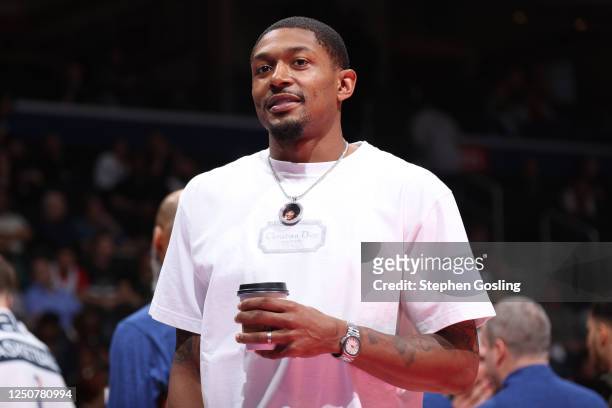 Bradley Beal of the Washington Wizards looks on during the game against the Milwaukee Bucks on April 4, 2023 at Capital One Arena in Washington, DC....