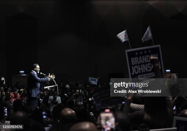 Union organizer and Cook County Commissioner Brandon Johnson speaks after being projected winner as mayor on April 4, 2023 in Chicago, Illinois....