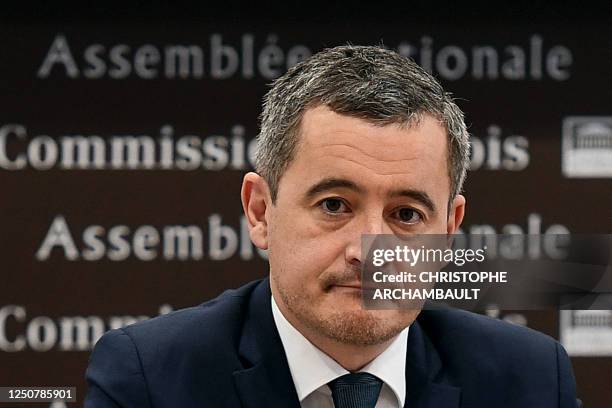France's Interior Minister Gerald Darmanin waits for the start of his hearing by the Law Commission of the French National Assembly on the management...