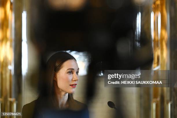 Finland's outgoing Prime Minister Sanna Marin addresses media at the Parliament in Helsinki, Finland, to announce that she will step down as Social...