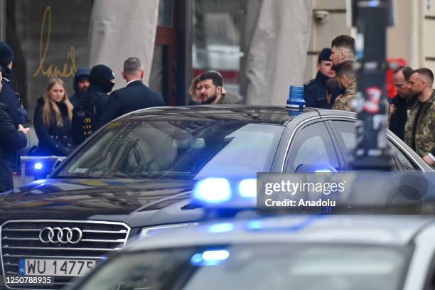 Police take security measures near place as Ukraine's President Volodymyr Zelenskyy and First Lady Olena Zelenska arrive at Hotel Bristol ahead of...