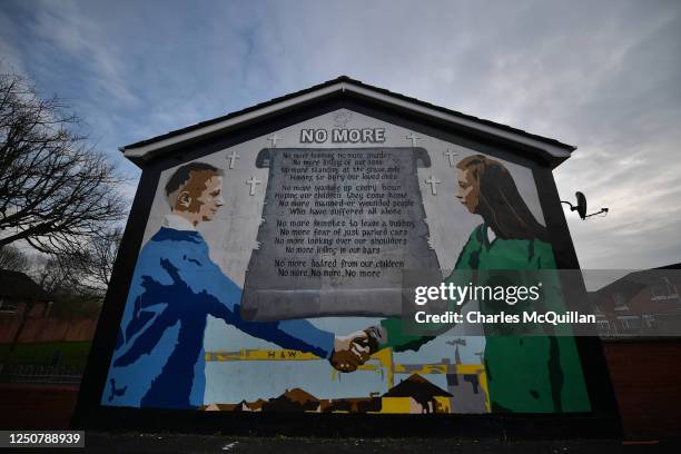 Peace mural is seen in a loyalist area on April 4, 2023 in Belfast, Northern Ireland. The Good Friday Agreement, signed on April 10 ended most of the...
