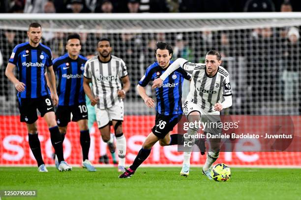 Adrien Rabiot of Juventus and Matteo Darmian of Inter during the Coppa Italia Semi Final match between Juventus and FC Internazionale at Allianz...
