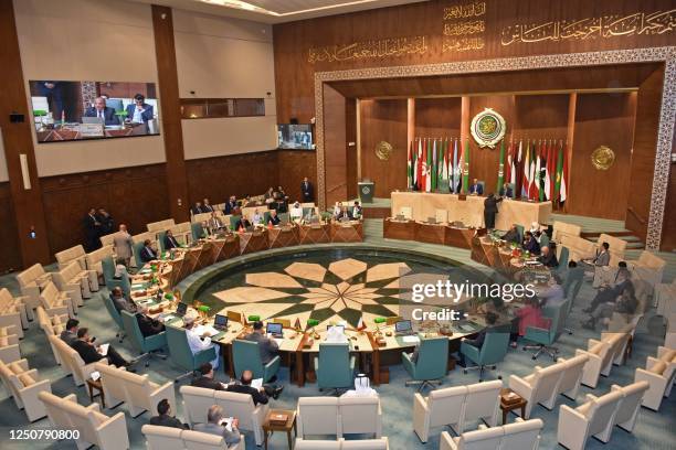 Arab League ambassadors gather for an emergency meeting in Cairo on April 5 after Israeli forces raided the al-Aqsa mosque during the Islamic holy...