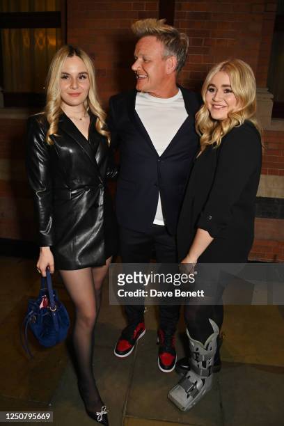 Holly Ramsay, Gordon Ramsay and Matilda Ramsay attend the GQ Food & Drink Awards 2023 at the St Pancras Renaissance Hotel on April 5, 2023 in London,...