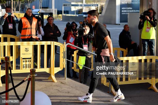 Real Madrid's Spanish midfielder Marco Asensio arrives for the Copa del Rey semi-final second leg football match between FC Barcelona and Real Madrid...