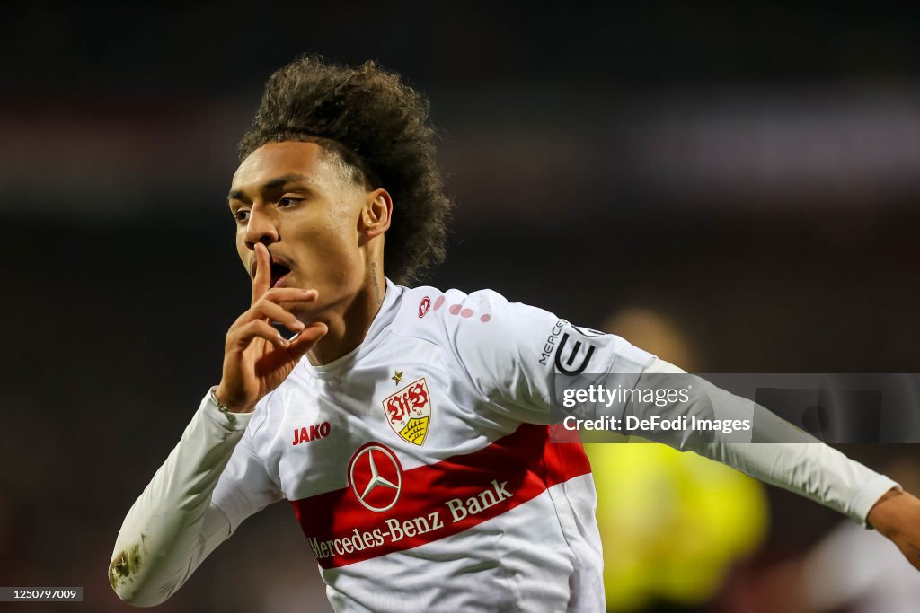 Enzo Millot of VfB Stuttgart celebrates after scoring his team's