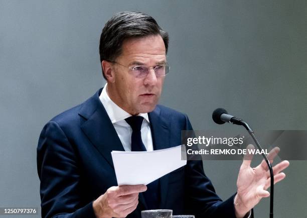 Netherland's Prime Minister Mark Rutte speaks during the debate in the House of Representatives on the results of the elections for the Provincial...