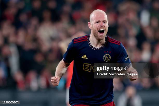 Davy Klaassen of Ajax celebrates 1-2 during the Dutch KNVB Beker match between Feyenoord v Ajax at the Stadium Feijenoord on April 5, 2023 in...