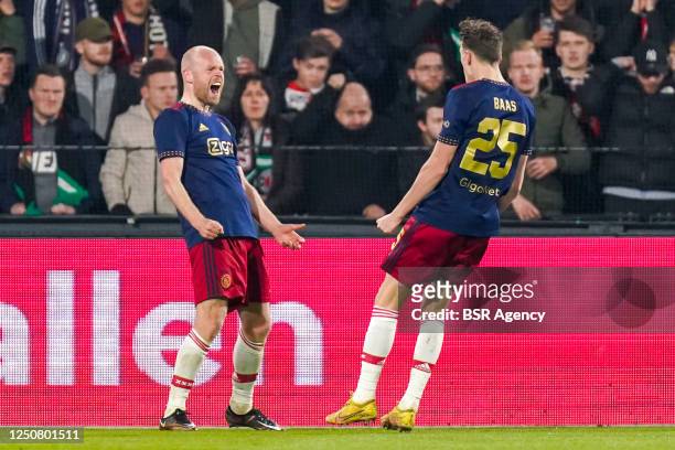 Davy Klaassen of Ajax is celebrating his goal with Youri Baas of Ajax during the TOTO KNVB Cup - Semi-Final match between Feyenoord and Ajax at...