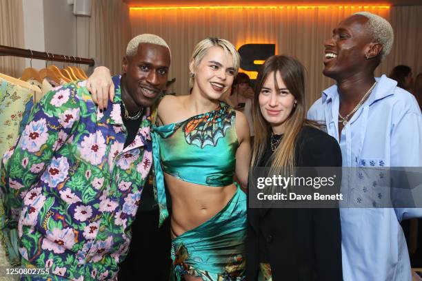 Karlon Bonsu, Bee Beardsworth, Ceylin Turkkan Bilge and Kevin Bonsu attend a cocktail party to celebrate the Siedres pop-up shop on Conduit Street on...