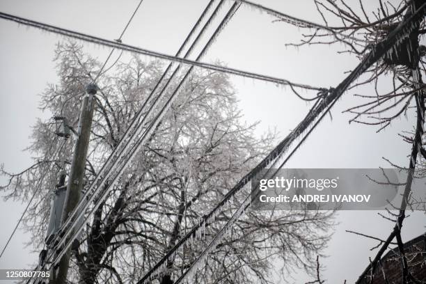 Iced over tree branches and power lines are seen in Monkland Village after freezing rain hit parts of Quebec and Ontario in Montreal, Canada, on...