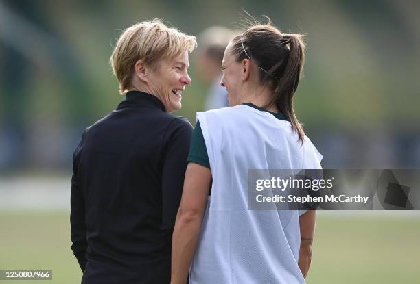 Texas , United States - 5 April 2023; Manager Vera Pauw, left, and Katie McCabe during a Republic of Ireland women training session at Lewis-Chen...