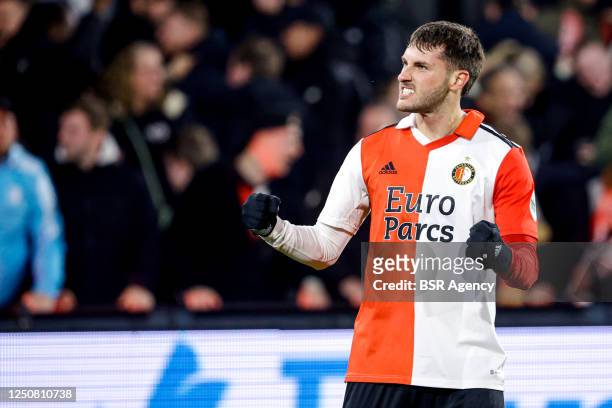 Santiago Gimenez of Feyenoord celebrates after scoring his teams first goal during the TOTO KNVB Cup - Semi-Final match between Feyenoord and Ajax at...