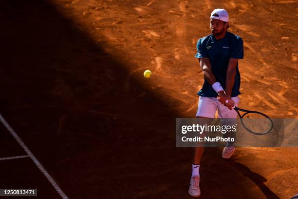 Casper Ruud from Norway competes against Joao Sousa from Portugal during the Millennium Estoril Open ATP 250 tennis tournament at Estoril Tennis...