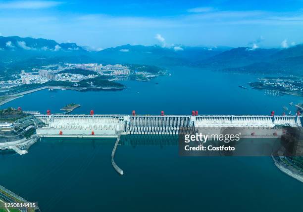 Aerial photo shows the Three Gorges Dam area in Yichang, Hubei Province, China, April 6, 2023.