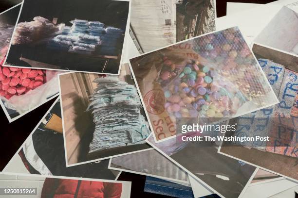 Customs and Border Protection's Port Director, Michael Humphries, presents photographs of seized fentanyl, weapons, and other illicit drugs during an...