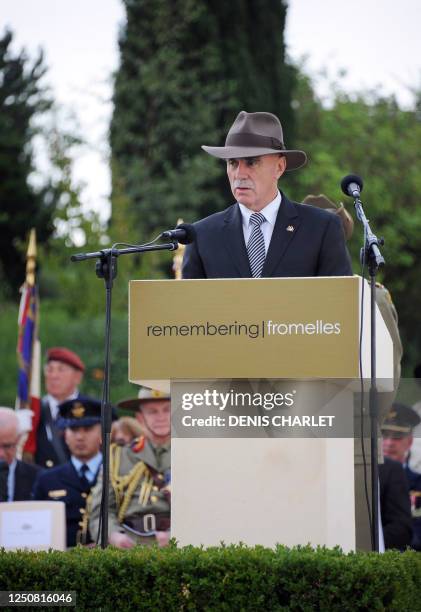 Warren Snowdon, Minister for Veterans' Affairs and Minister for Defence Science and Personnel delivers a speech on July 19, 2011 inFromelles, to pay...