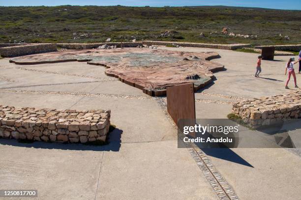 Massive 18-meter-length relief map is seen on the ground at Cape Agulhas where is the point of Atlantic and Indian Oceans meet in South Africa, on...