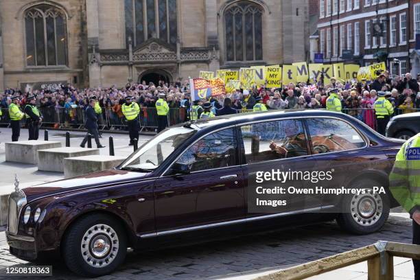 King Charles III and Queen Consort attending the Royal Maundy Service at York Minster where the King will distribute the Maundy Money. Picture date:...