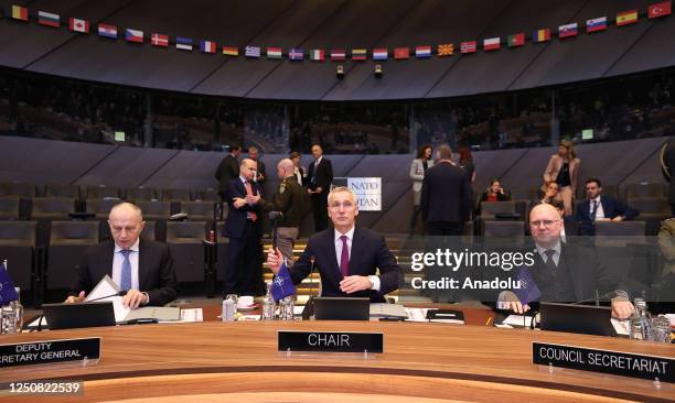 Secretary General Jens Stoltenberg attends the NATO Foreign Ministers Meeting at the NATO headquarters in Brussels, Belgium on April 05, 2023.